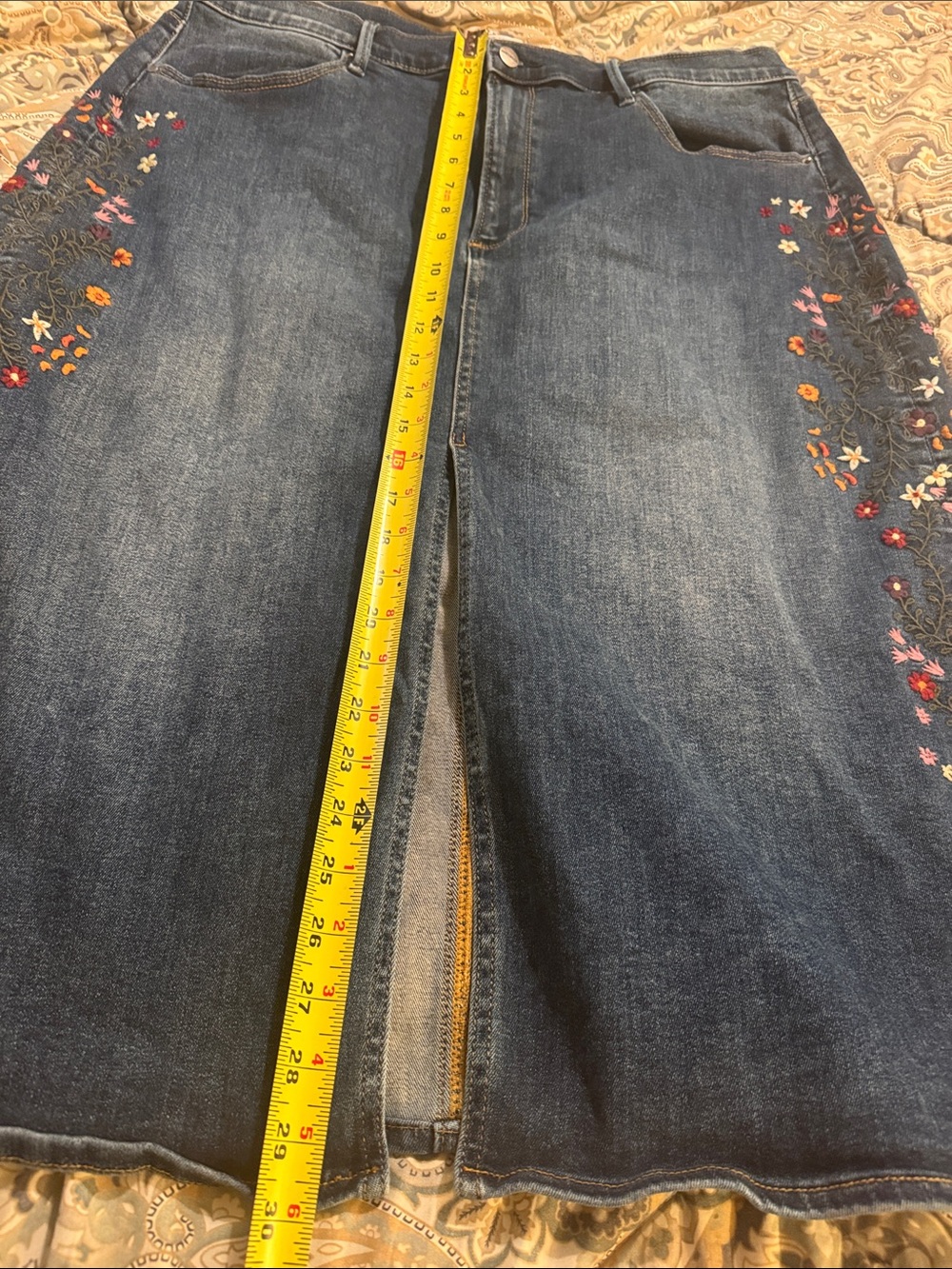 Driftwood Embroidered Bohemian Floral Vine Denim Deep Silt Midi Skirt SZ 18 EUC - Picture 5 of 12